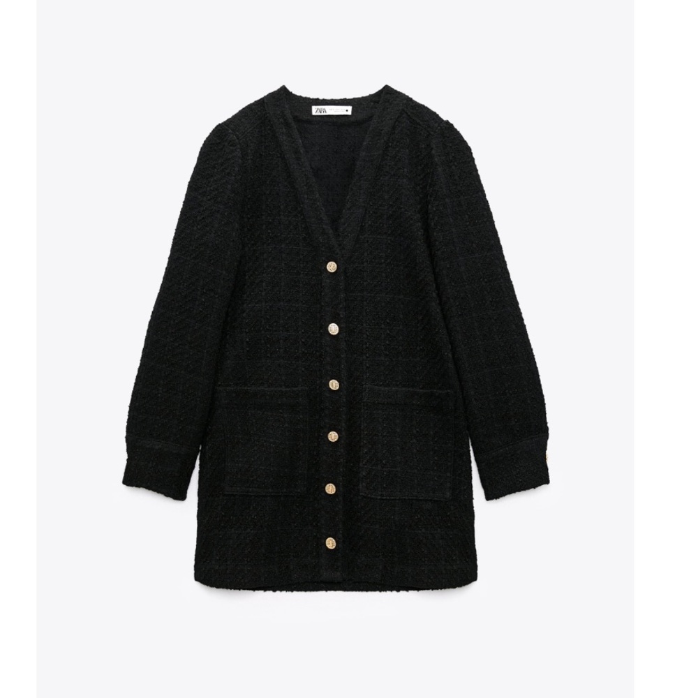 ZARA BLACK TEXTURED WEAVE TWEED DRESS - Picture 5 of 6